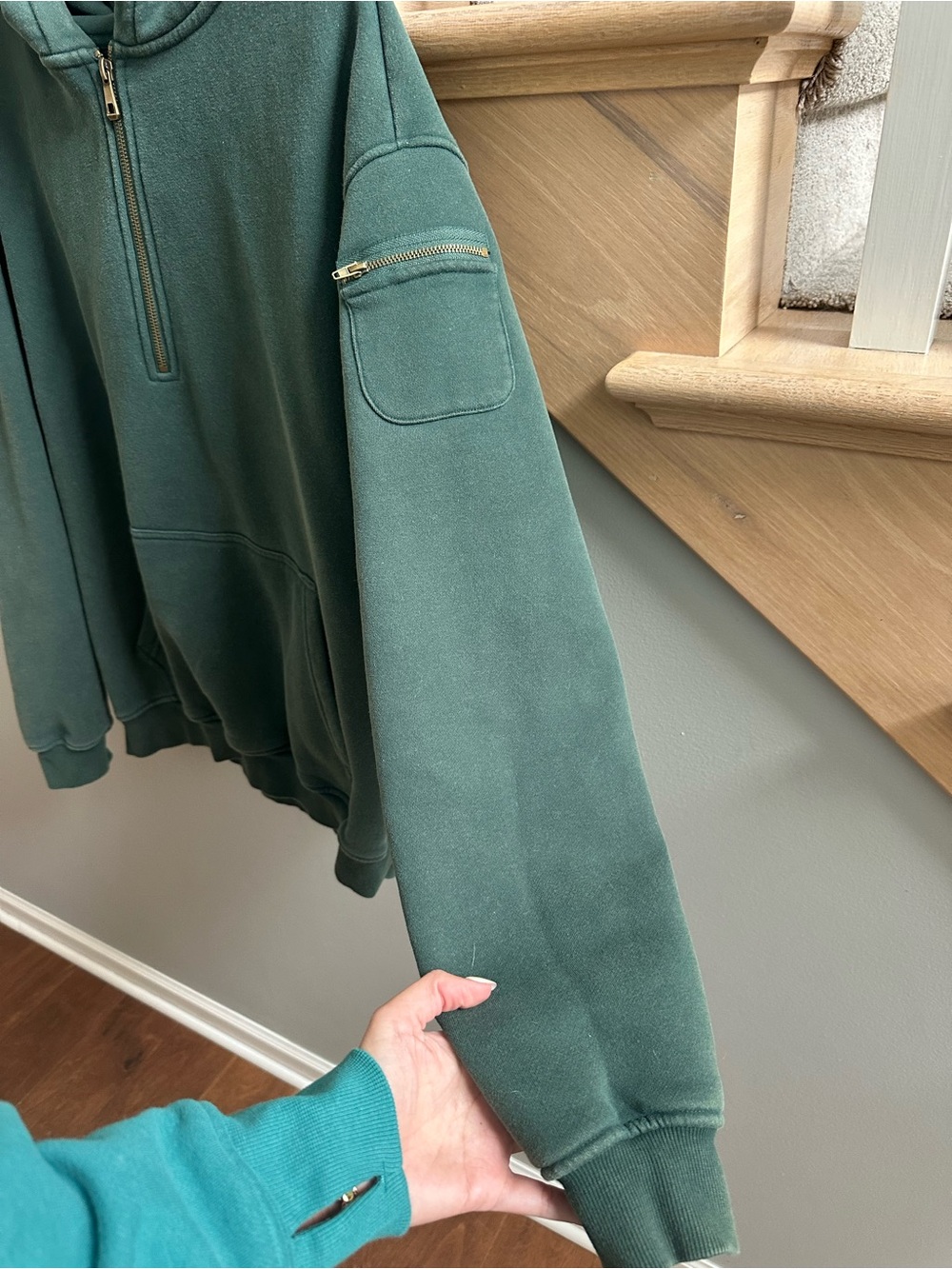Washed Forest Green Half‑Zip Hoodie for Women - Picture 2 of 7